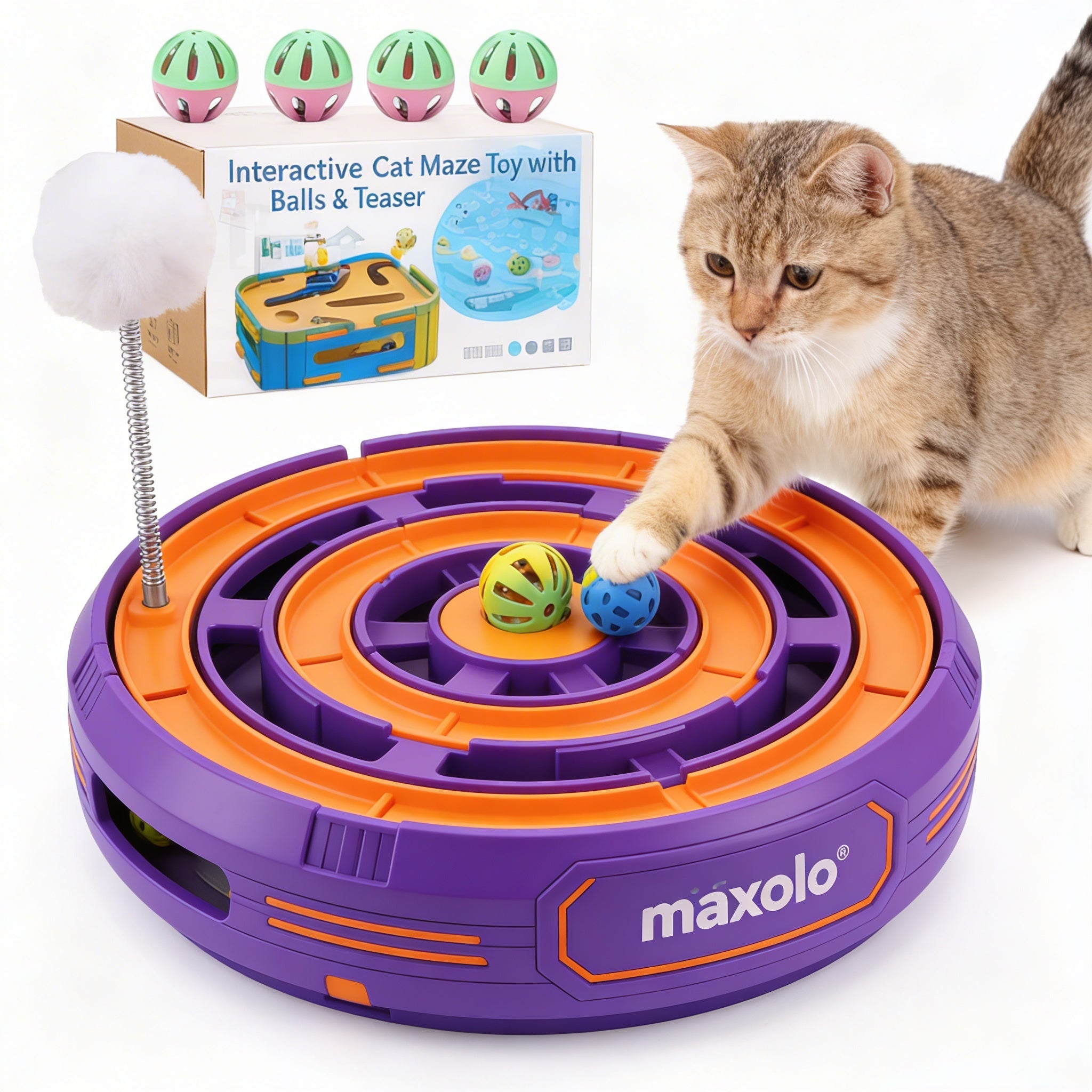 maxolo® Cat Puzzle Maze Toy - Interactive Treat-Hunting Labyrinth | Boost Kitty IQ, Slow Feeding & End Boredom for Indoor Cats